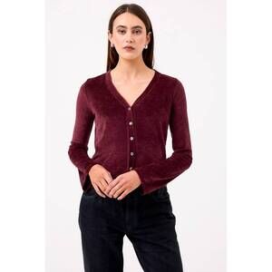 NEW GOLDIE bell sleeve velour cardigan in bordeaux